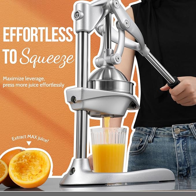 Manual Juicer, Sopito Effortless Stainless Steel Juicer Press Heavy Duty Citrus Squeezer for Orange Lemon Grapefruit Pomegranate, Easy to Clean