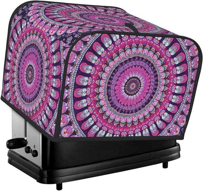 Bohemian Mandala Floral Covers for Toasters 4 Slice,Cute Funny Bread Machine Cover with Handle,Washable Stain Resistant Kitchen Small Appliance Cover Dining Decor