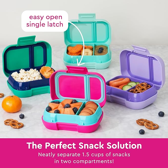 Bentgo Kids Snack - 2 Compartment Leak-Proof Bento Box Container for Snacks and Small Meals, Easy-Open Latch, Dishwasher Safe, BPA-Free for School, Daycare, & Sports - Ideal for Ages 3+ (Fuchsia/Teal)