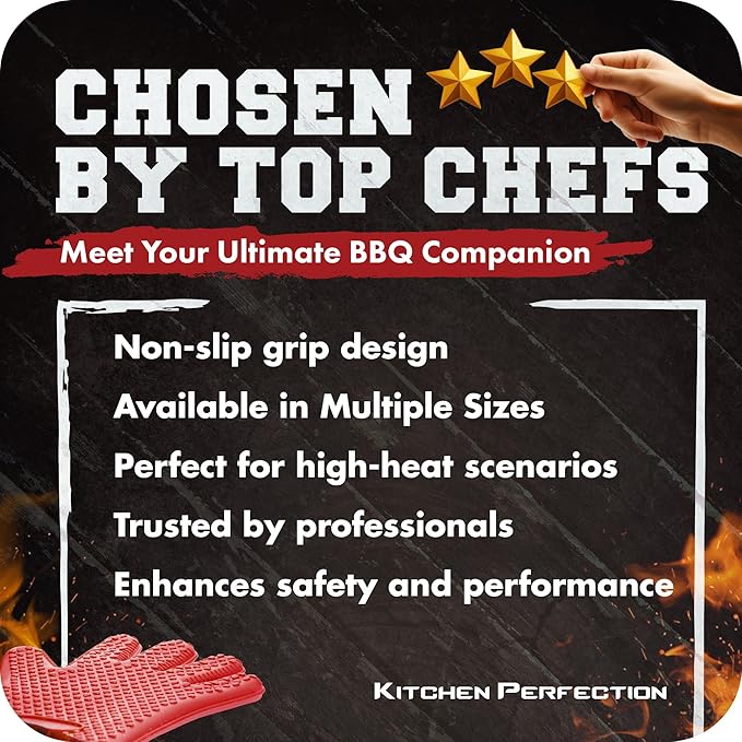 KITCHEN PERFECTION Silicone Smoker Oven Gloves -Extreme Heat Resistant BBQ Gloves -Handle Hot Food Right on Your Smoker Grill Fryer Pit|Waterproof Oven Mitts Grill Gloves |Superior Value Set+3 Bonuses