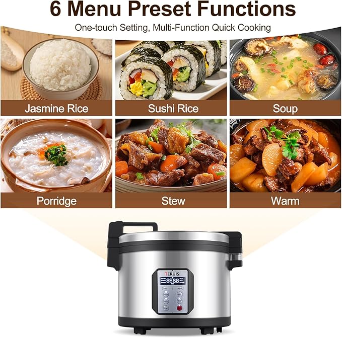 Commercial Rice Cooker, 15.85QT/84 Cups Cooked Rice 15L Large Capacity Rice Cooker & Warmer, 1550W Fast Rice Cooker with 6 Preset Functions, LED Display, Non-stick Inner Pot for 25-35 People Use