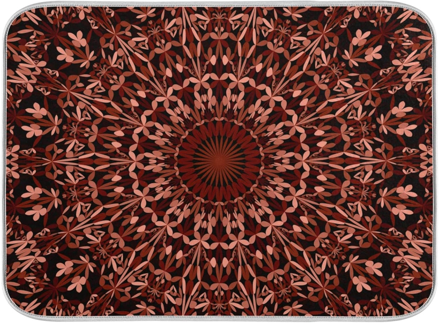 Super Absorbent Dish Drying Mat, Microfiber Fast-Drying Dish Mat, 24" x 18", Kitchen Dish Drying Pad, Mandala Maroon Boho