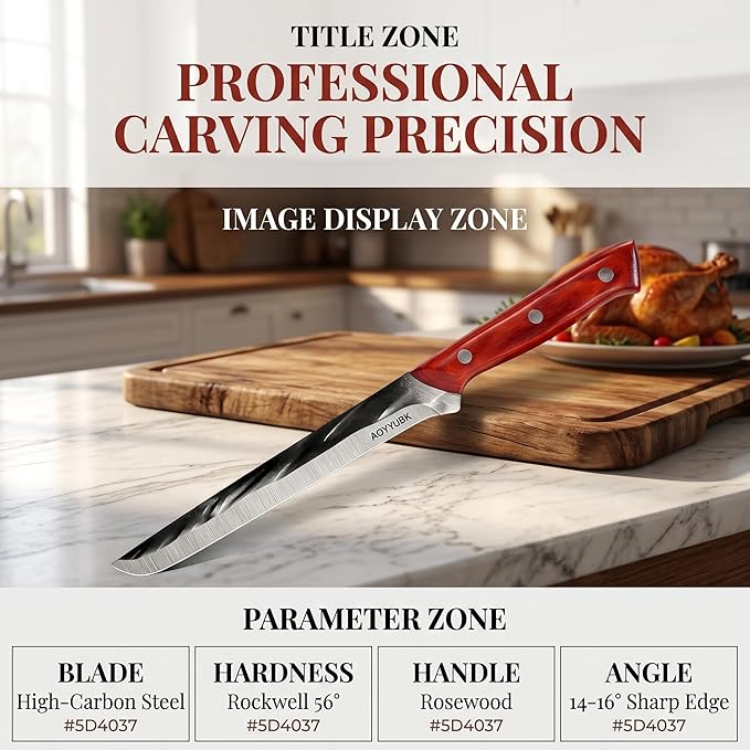 8" Carving Knife - Professional Brisket Slicing Knife for BBQ, Turkey, Ham | High Carbon Stainless Steel | Rosewood Handle | Gift Box Included