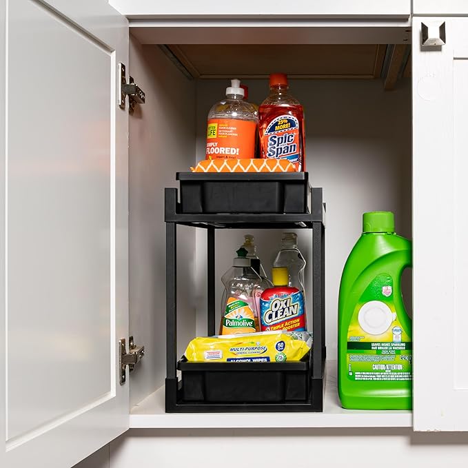 IRIS USA Under Sink Organizer, Bathroom Organizers and Storage, Pull Out Under Cabinet Kitchen Shelf Pantry Under Counter, Cleaning Supplies, Vertical Spice Rack Slide Out Drawers, Easy Assembly