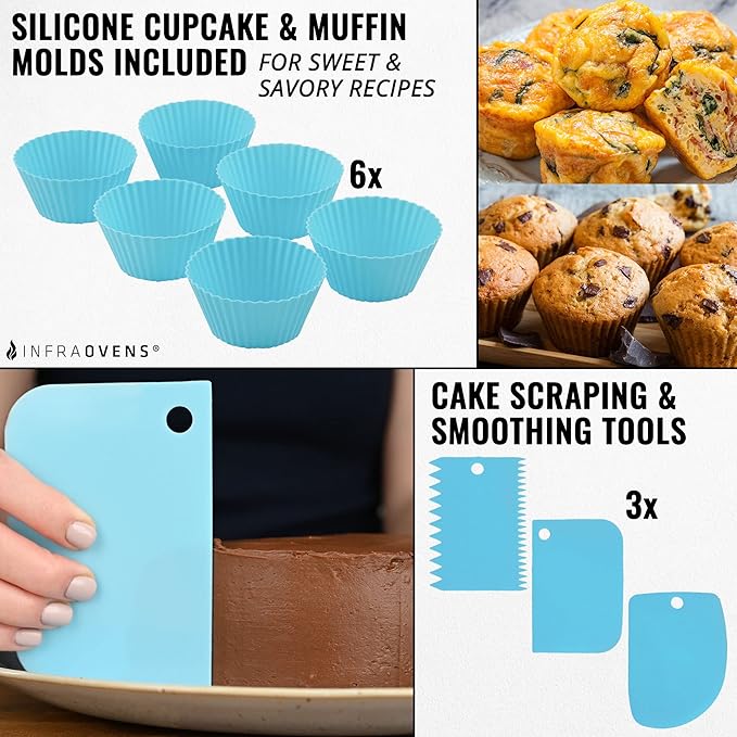 Air Fryer Baking Pan Set For Cosori TurboBlaze 9-in-1 6qt, Freezer Airfryer Bakeware Sets with Cupcake Liners & Kitchen Conversion Chart, Nonstick Round Cake Molds for Baking