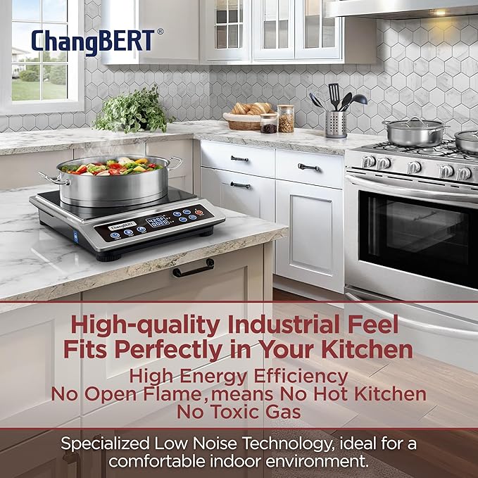 ChangBERT Portable Induction Cooktop Enhanced Version, One-Click Max Power 1800W Large Heating Coil Burner, Precise Temperature Control, NSF Certified Commercial Grade Low Noise Hot Plate