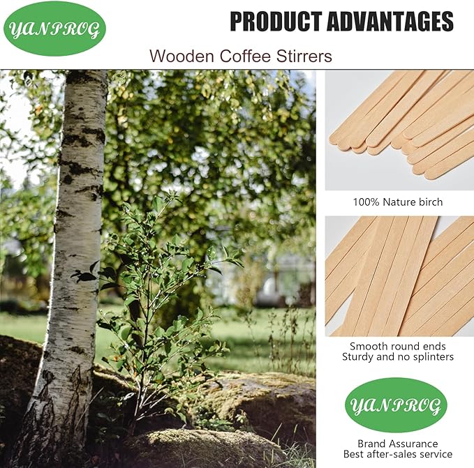 Wooden Coffee Stirrers 5.5" Coffee Stir Sticks 100 Pcs, Natural Birch Round End Thick Birch Wood Eco-Friendly， Suitable for Coffee, Cocktail and Hot Drinks