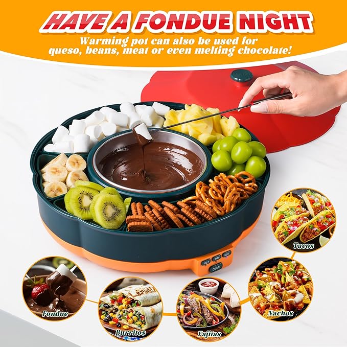 Taco Tuesday Kit - Taco Bar Serving Set for a Party with 33oz Heated Pot, 4 Taco Holders, Detachable Lazy Susan Tray, Perfect for Parties, Nachos Taco Night Fiesta Unique Couple & Housewarming Gift