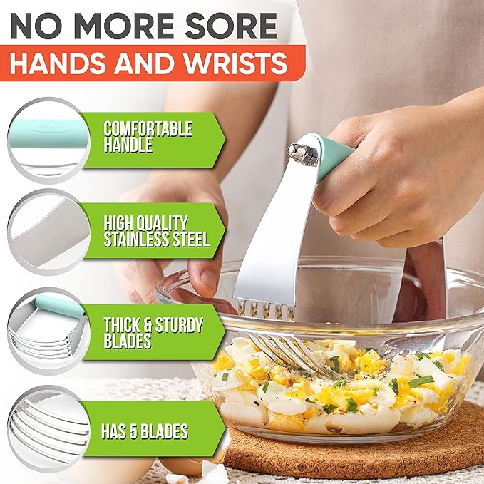 Spring Chef Large Mint Dough Blender - Stainless Steel Pastry Cutter Tool For Baking w/Thick Sharp Blades - Butter & Dough Cutter - Pastry Blender for Easy Mixing - Dishwasher Safe Kitchen Essentials