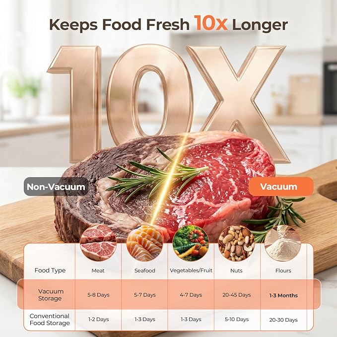 Handheld Vacuum Sealer for Food (Vacuum Sealer + 30 Reusable Bags) – Powerful Compact Food Sealer, Portable Vacuum Sealer for Kitchen, 10X Fresh Logner Seal Meal Saver