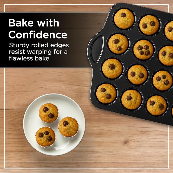 Wrenbury Mini Muffin Pan Non Toxic Set of 2 - Non Stick 24 Cup Small Cupcake Tray for Baking Joyful Bites - Dishwasher Friendly - Health Conscious Baking - 1.8" Cup