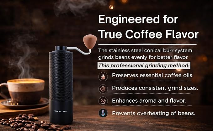 Manual Coffee Grinder - Adjustable Setting for French Press/Espresso Adjustable Setting for French Press/Espresso - (Storing tin + cleaning brush + measuring scoop)