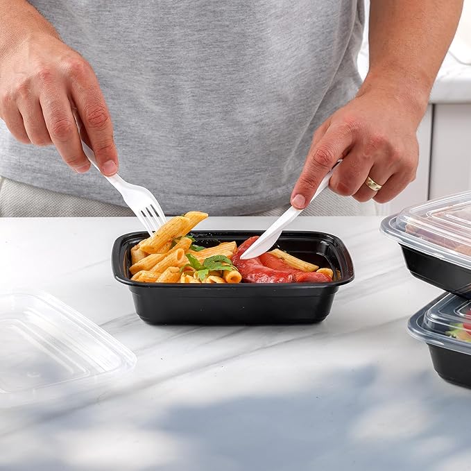 GUSTO [24 oz - 50 Count 1-Compartment Meal Prep Containers with Lids – Reusable, Microwaveable, Dishwasher & Freezer Safe, BPA-Free Food Storage Boxes for Portion Control (Formerly Comfy Package)