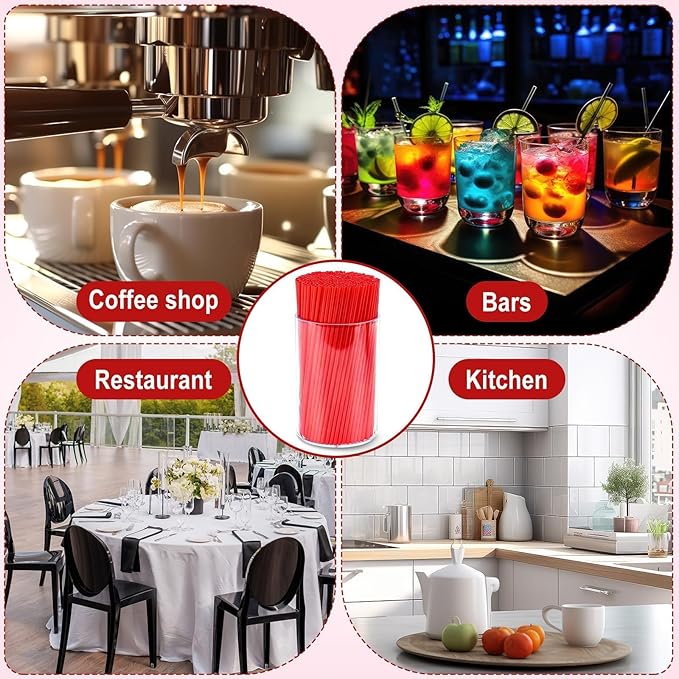 600 Pcs Red Coffee Stirrers Stir Sticks Set - Acrylic Stir Stick Holder Cocktail Straws Bar Straws Drink Stirrers for Coffee Whiskey Valentines Day Disposable Drinking Straws Party Supplies