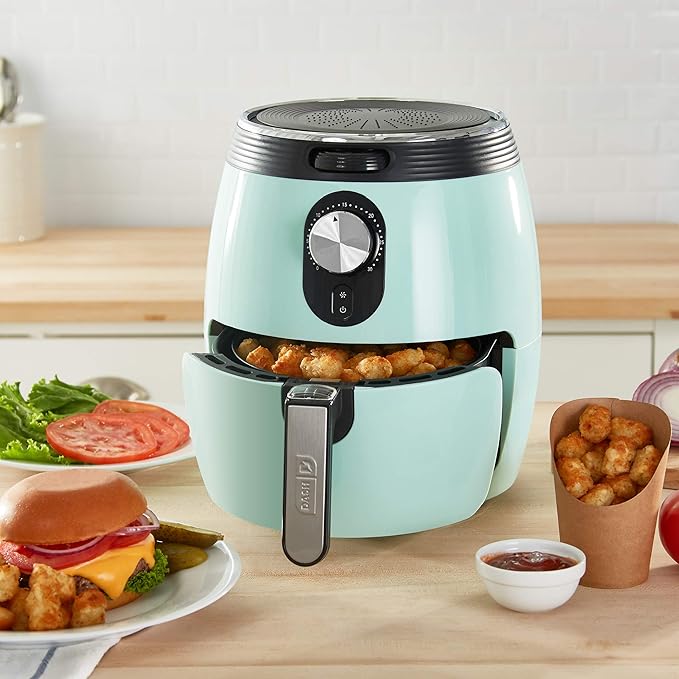 Dash Deluxe Air Fryer -Has AirCrisp® Technology - Adjustable Temperature Control & Auto Shut-Off Feature - Compact Nonstick Basket - 3 Quarts - Aqua