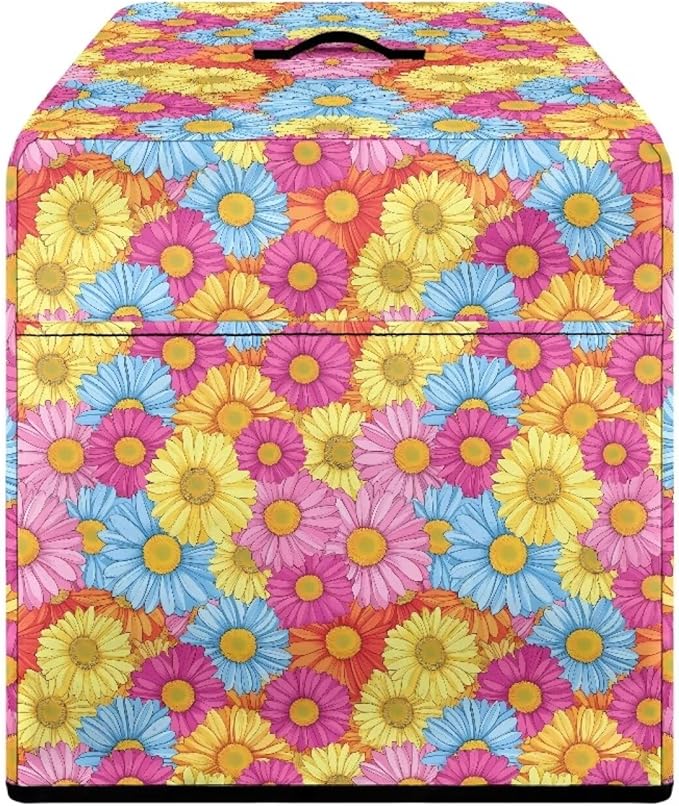 Colorful Daisy Flower Print Meat Slicer Cover for Kitchen Dust-proof Appliance Covers for Home Decor Easy to Clean Bread Slicer Covers with Organizer Bag Accessories 16 x 13 x 13 Inch