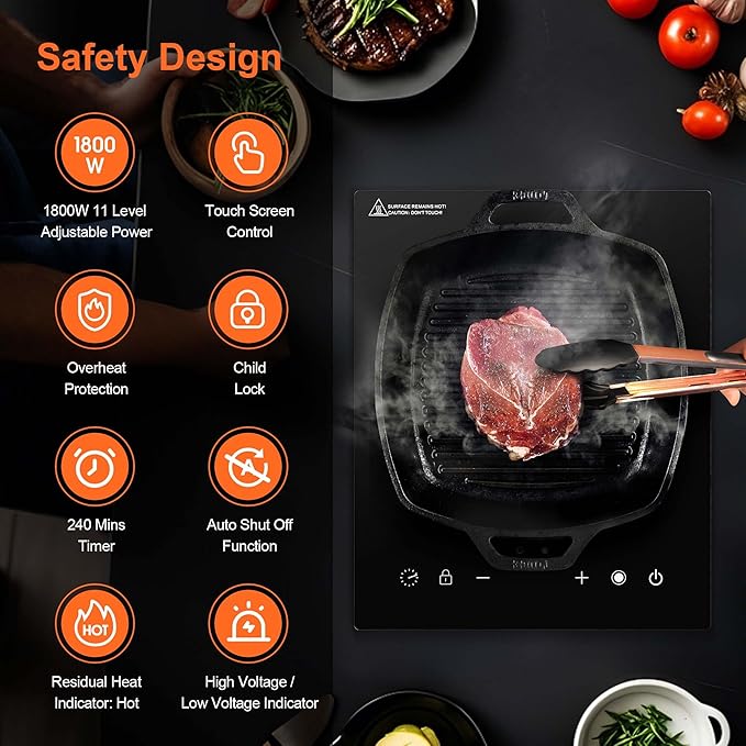 Dual Coils Design of Single Burner Electric Cooktop, 1800W Infrared Ceramic Hot Plate for Cooking, Portable Countertop or Built-in Radiant Stove Top Cooker, Compatible with All Cookware