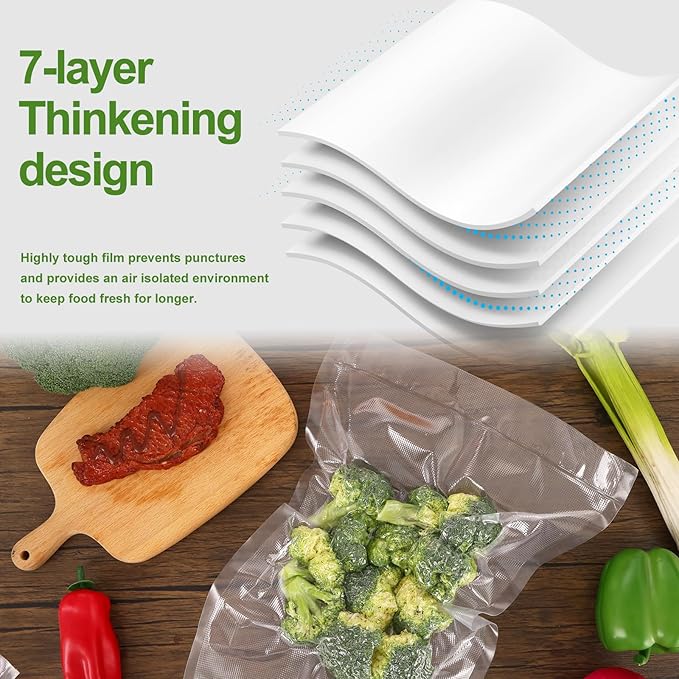 Moretoes Vacuum Sealer Bags, 3 Rolls 11" x 33' Food Vac Bags for Food Storage Saver, Commercial Grade Bag Rolls, BPA Free, Customized Size Bag for Sous Vide Cooking or Meal Prep