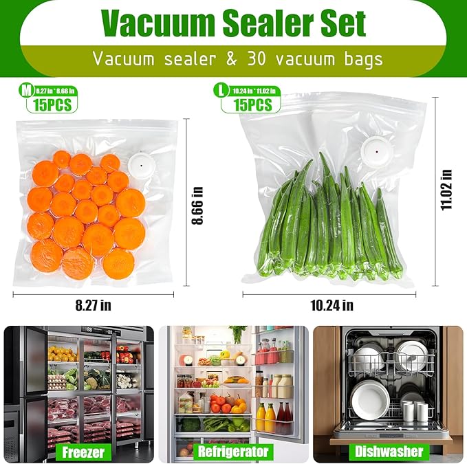 Handheld Vacuum Sealer, Compact Food Vacuum Sealer with 30 Reusable Vacuum Bags, Portable Rechargeable Food Saver for 5X Longer Freshness, with Visible Water Tank