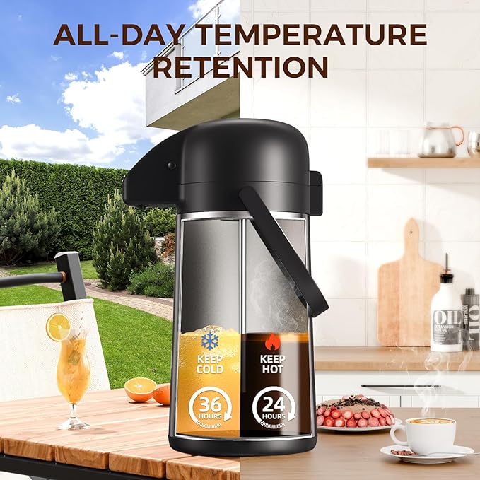 Coffee Carafe for Keeping Hot - Gezoss 64OZ / 1.9L Airpot Coffee Dispenser with Pump - Large Coffee Carafe for Hot Drinks Tea Liquid - Insulated Stainless Steel Hot Water Beverage Urn for Parties