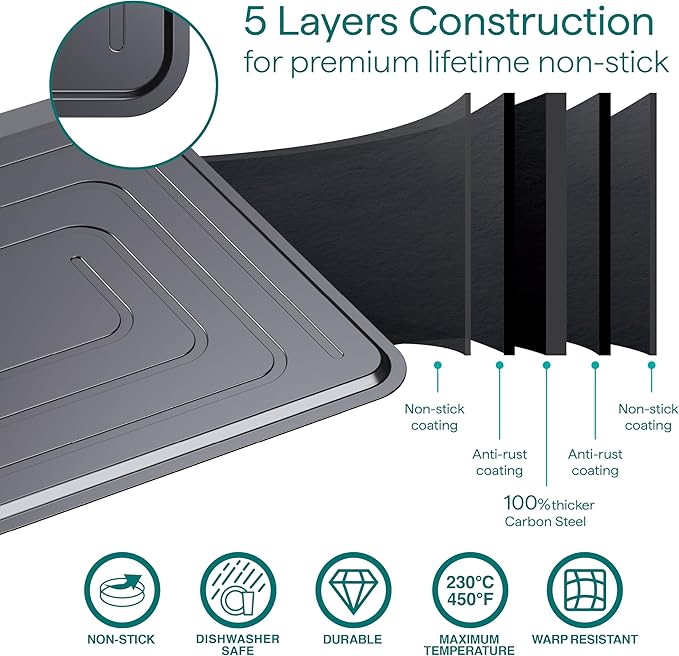 Baker's Secret Insulated Cookie Sheet Cookie Tray 13" x 9", Carbon Steel Insulation Double Wall, for Baking Roasting Cooking, Dishwasher Safe Home Baking Supplies Accessories (2x Insulated 13")