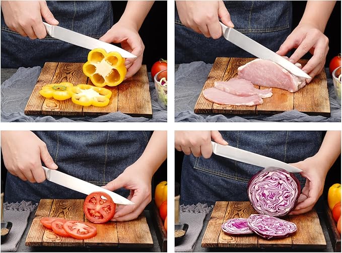 8 Inch Slicing Knife, German High Carbon Stainless-Steel Blade and Full Tang Handle, Super Sharp Slicer Knife for Carving Slicing Cutting of Meat Vegetables and Fruits-Silver