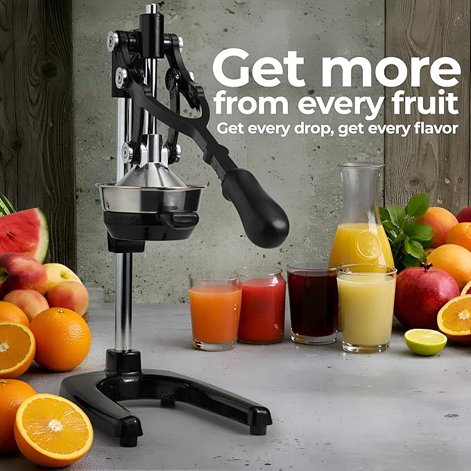Zulay Kitchen Extra Tall Cast Iron Juicer - Fits Any Glass, Heavy Duty Manual Citrus Juicer with Detachable Strainers for Easy Cleaning, Perfect for Bartenders, Juice Lovers & Health Enthusiasts