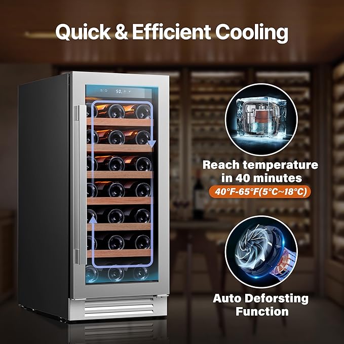 Ca'Lefort 15 Inch Wine Fridge, 33 Bottle Wine Cooler Refrigerator, 40-65°F Wine Refrigerator Glass Door, 3 LED Wine Fridge, Built-in or Freestanding Fridge for Home/Bar/Kitchen (3.0 cu.ft)