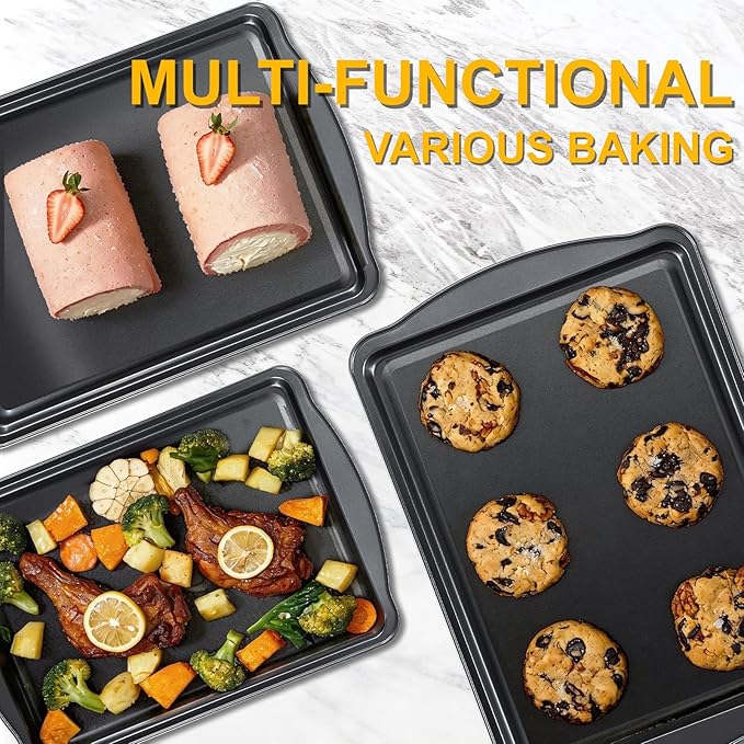 Baking Sheet Set of 3 - Carbon Steel Cookie Sheet for Baking, 17/15/13 Inch, Nonstick Baking Pan with Dual Handles, Stackable, Rust & Warp Resistant, Perfect for Baking, Roasting, and More