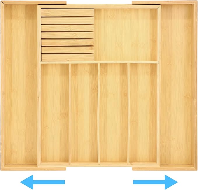 Elama Bamboo Wood Expandable Drawer Organizer Tray, Utensil Storage, Desk Drawer Storage (Expandable Tray)