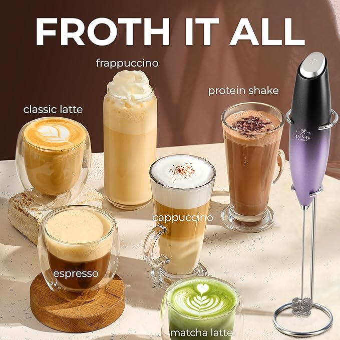Zulay Kitchen Patented Tornado Triple Whisk Milk Frother with 4 Duracell Batteries – Handheld Foam Maker for Coffee, Lattes, Matcha & Hot Chocolate – Rich, Creamy Froth in Seconds - Galaxy