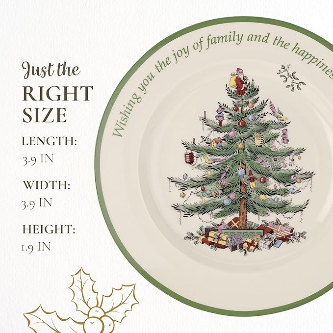 Spode Christmas Tree Sentiment Plate, 10.5-Inch Porcelain Dinner & Appetizer Dish, Holiday-Themed Serving Plate, Microwave & Dishwasher Safe, Festive Collectible Seasonal Dining
