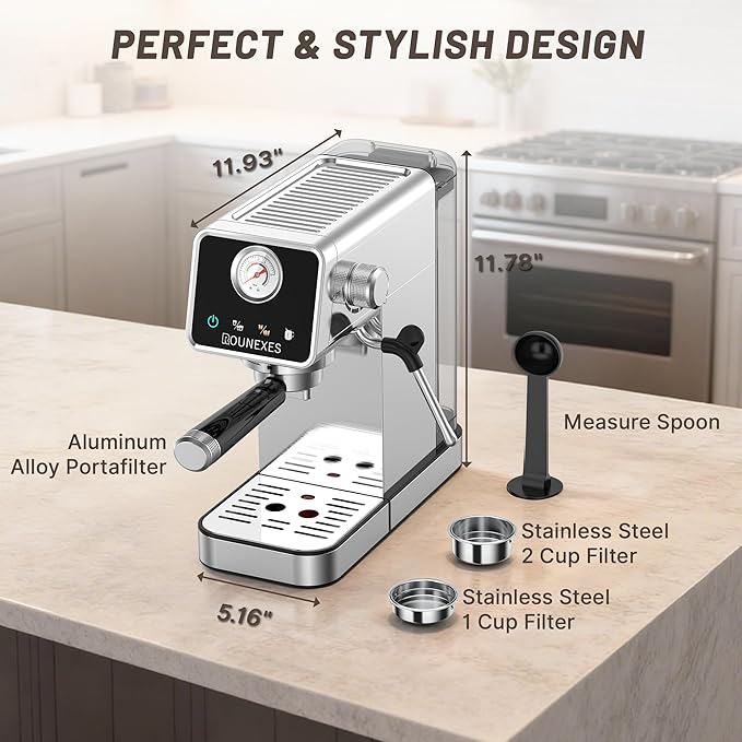 20 Bar Espresso Machine, Semi-Automatic Espresso Machine with Milk Frother, Compact Espresso Coffee Maker For Café-Quality Lattes and Cappuccinos at Home & Office