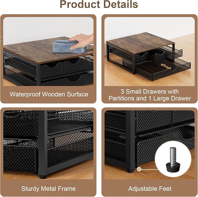 Coffee Pod Holder For Counter, 3 Pull-Out 72 K-Cup Holder Drawer, Wooden Cafe Pods Storage Organizer with Sliding Drawers for Coffee Station, Home, Kitchen, Office, Dorm (Antique Finish)