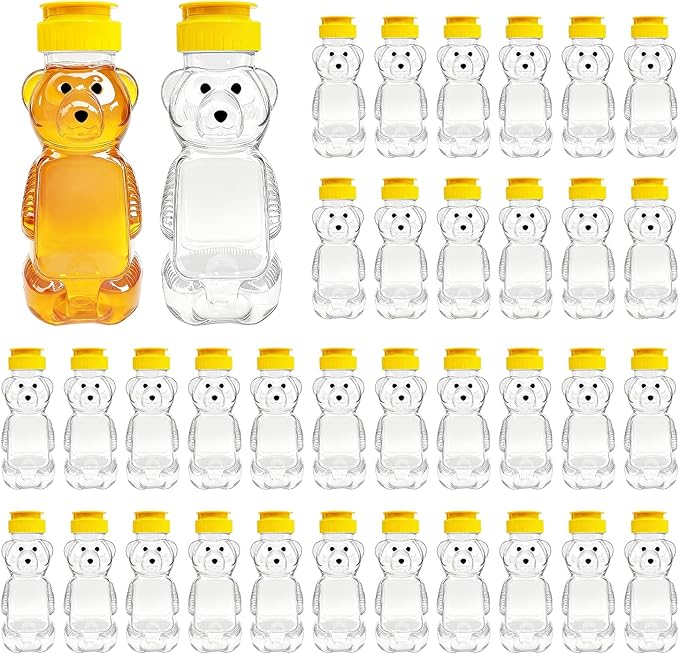36 Pcs Honey Bear Bottle, 8oz Plastic Honey Squeeze Bottle Honeybear Squeeze Jars, Cute Empty Container with Yellow Flip-top Lid for Syrup Sauce Juice Storing and Dispensing Party Favors