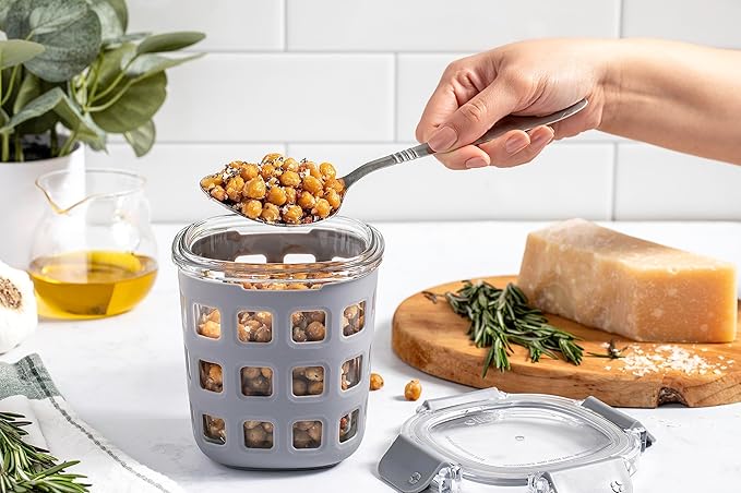 Ello Duraglass Meal Prep Container- Glass Food Storage Container with Silicone Sleeve and Airtight BPA-Free Plastic Lid, Dishwasher, Microwave, and Freezer Safe