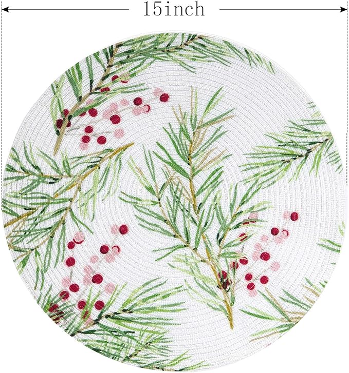 FunWheat Round Placemats Set of 6 Table Mats for Dining Tables Washable Non-Slip Place mats 15 Inch for Christmas(Christmas Tree, 6pcs)