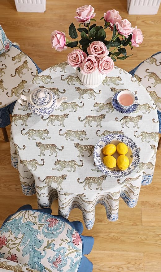 patdrea Designer Linen Table Cloth for Round Table,Leopard Animal Soft Breathable Tablecloth,Dacorative Cover for Kitchen Dining,Parties,Christmas,Thanksgiving,Tea Party,Diameter 67"-from