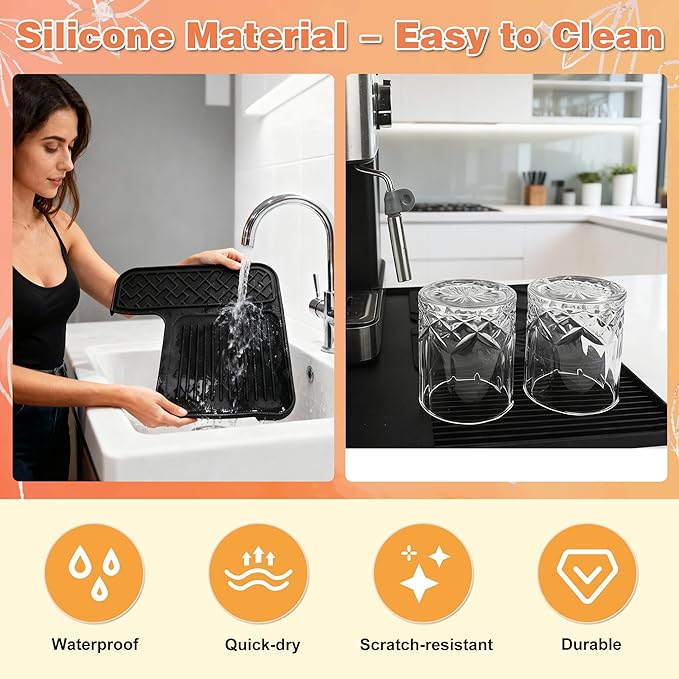 4-in-1 Silicone Coffee Maker Mat for Ninja Luxe ES601 ES701 23"x15" Coffee Bar Mat Top Mat Espresso Tamping Mat Microfiber Cloths Anti-Slip Heat-Resistant Waterproof