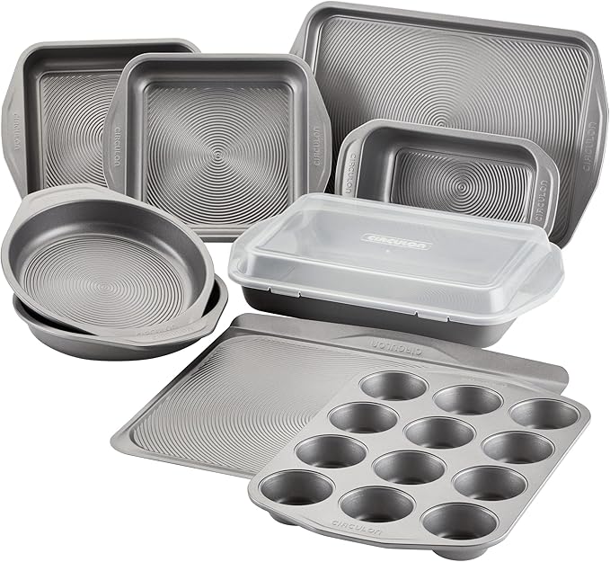 Circulon Total Nonstick Bakeware Set, Metal Baking Pans Set, 10-Piece, Gray