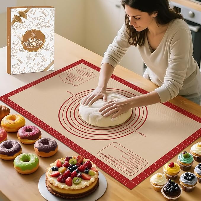 Silicone Baking Mat, Reusable Silicone Dough Mat, Non-Stick Pastry Mat, Heat Resistant Silicone Mat for Baking Cookies, Cake, Bread, Chocolate, Pizza, Crust, Pie Oven Mat, Easy to Clean