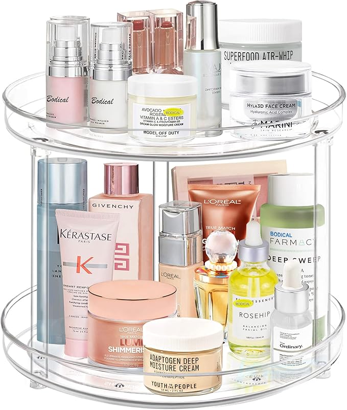 2 Pack Lazy Susan Organizer and 2 Tier Bathroom Organizer Countertop- 10.6inch/Clear