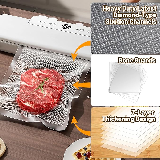 100 Gallon Vacuum Sealer Bags, Heavy Duty BPA Free 11 x 16 Inch Vacuum Seal Bags for Food Saver, Seal a Meal, Weston. Commercial Grade Vacuum Food Storage Bags for Sous Vide Freezer Storage Meal Prep