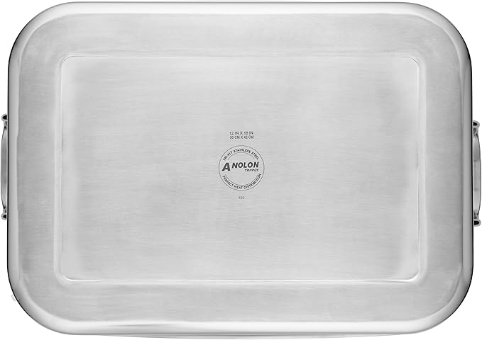 Anolon Triply Clad Stainless Steel Roaster / Roasting Pan with Rack - 17 Inch x 12.5 Inch, Silver