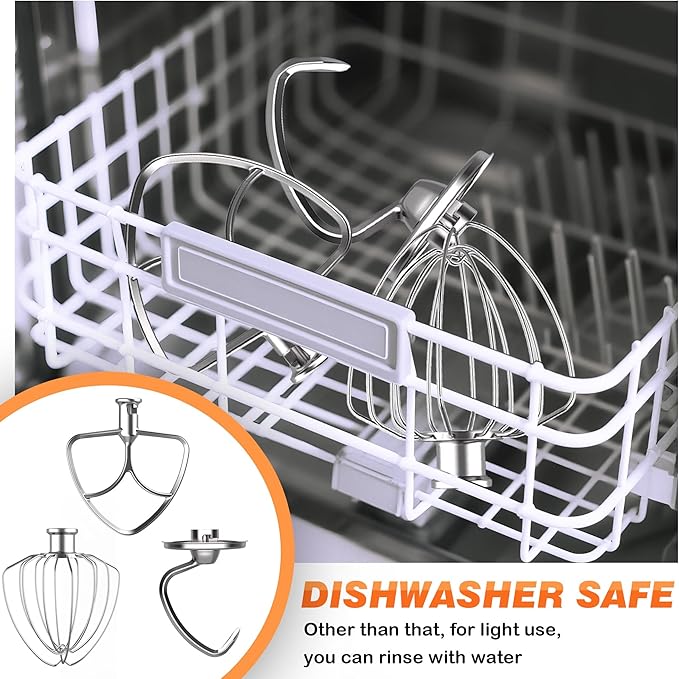 3-Piece Set Mixer Accessories for KitchenAid 4.5QT Tilt-Head Stand Mixers – K45WW, K45DH & K45B Replacement, All Stainless Steel, Dishwasher Safe(Machine/Mixer Not Included)