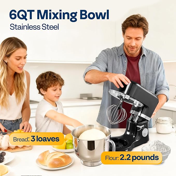 VIVOHOME Stand Mixer with Fermentation, One-Touch Presets, and 6 Qt Bowl, Black, and VIVOHOME Stainless Steel Juicer Steamer Pot 11 Qt with Tempered Glass Lid