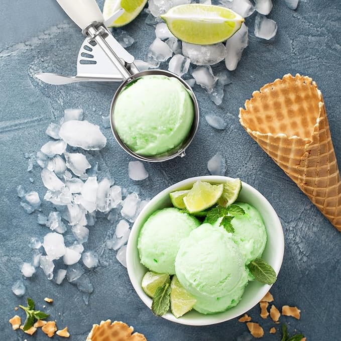 Reallnaive 2 Pcs Release Cookie Scoops Ice Cream Scooper with Trigger Release Portion Scoop Stainless Steel for Portion Control, Baking Food, Cookie Dough (2.65 oz,Ivory)