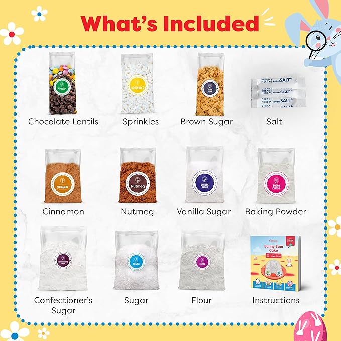 Baketivity Bunny Bum Cake - Kids Baking Kit with Premeasured Ingredients, Step-by-Step Instructions, STEM Lessons - Cake and Cupcake Decorating Kit for Kids - Cooking and Baking Kit - Best Easter Gift
