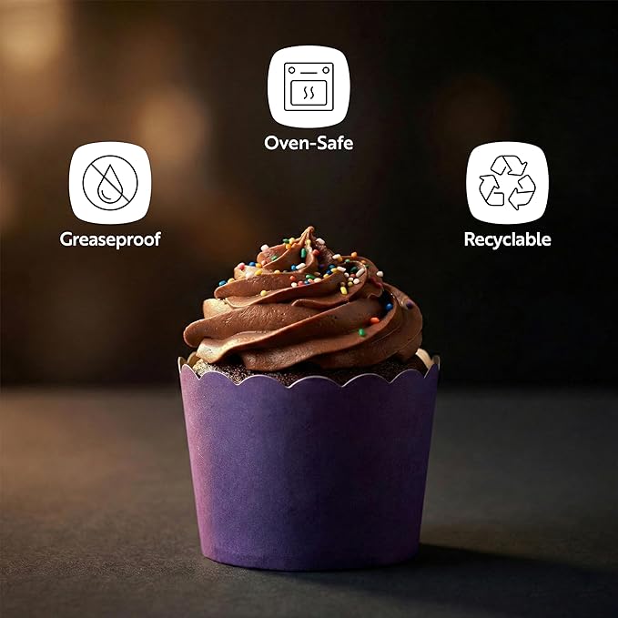 Restaurantware Baking Cups 200 Pack of 6 oz Paper Cupcake Liners Greaseproof Scalloped Oven-Safe Elegant Dessert Muffin Cups Disposable for Parties