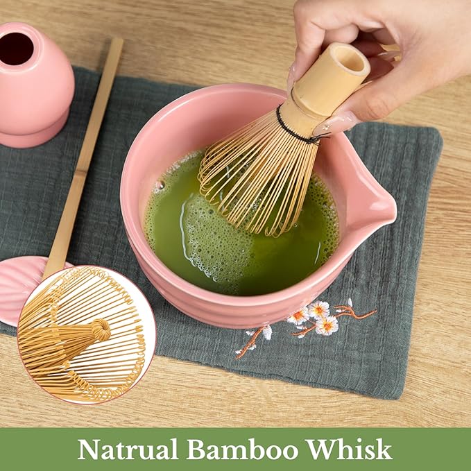 Matcha Whisk Set, Traditional Matcha Kit Includes Matcha Bowl, Bamboo Whisk with Holder, Scoop, Scoop Rest, Sifter, and Tea Cloth – 7 Piece Matcha Gift Set for Tea Enthusiasts